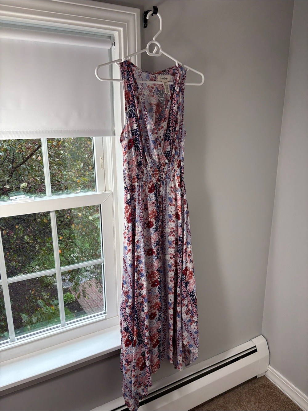 Jessica Simpson Floral Wrap-Style Maxi Dress in White, Red & Blue